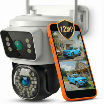 PODWÓJNA KAMERA WIFI IP SMART ZEWNĘTRZNA OBROTOWA 12MP DETEKCJA ALARM EUROLOOK ZC-02 Dual