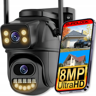 PODWÓJNA KAMERA WIFI IP SMART ZEWNĘTRZNA OBROTOWA 4K 8MP DETEKCJA ALARM EUROLOOK ZC-04 Dual
