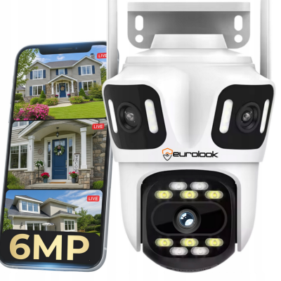 POTRÓJNA KAMERA OBROTOWA 6MPX WIFI K-16 ZEWNĘTRZNA SMART IP DETEKCJA ALARM AUDIO